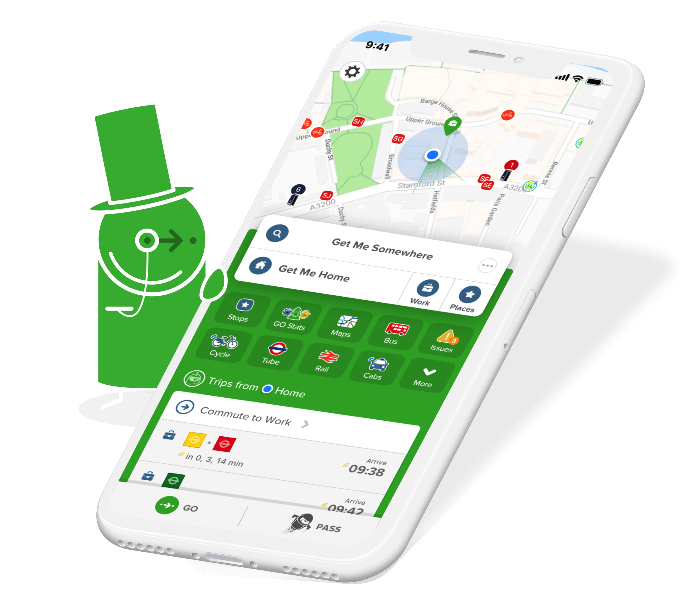 The Citymapper app home screen is presented on an iPhone